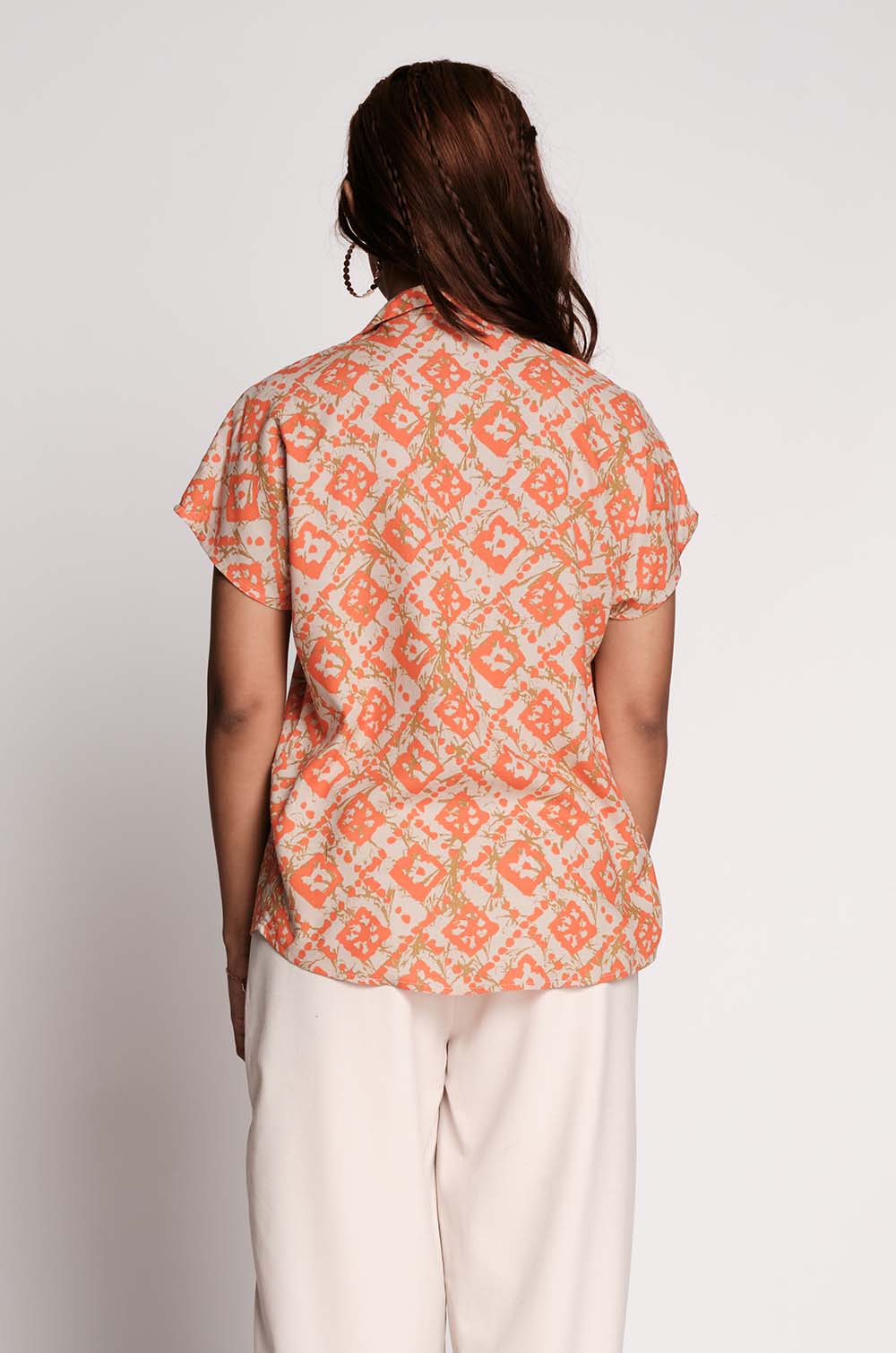 Extended Shoulder Printed Top - Orange