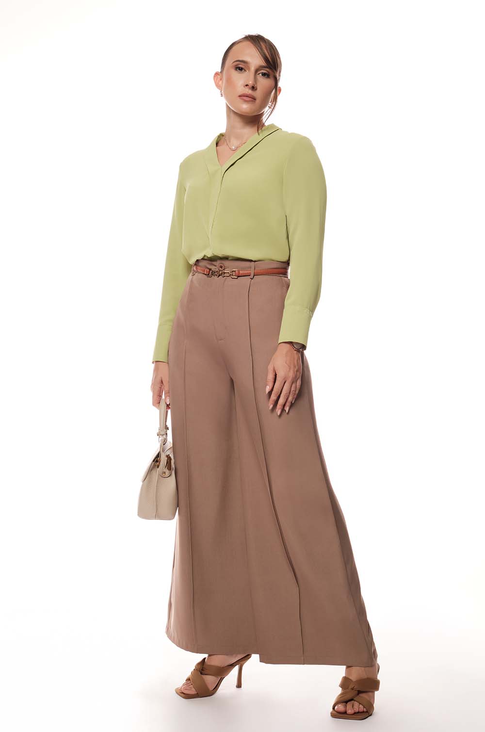 V Neck Long Sleeve Top - green