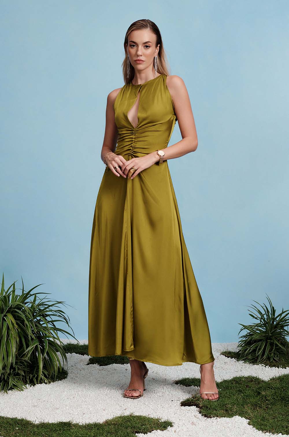 Front Ruched Maxi Dress