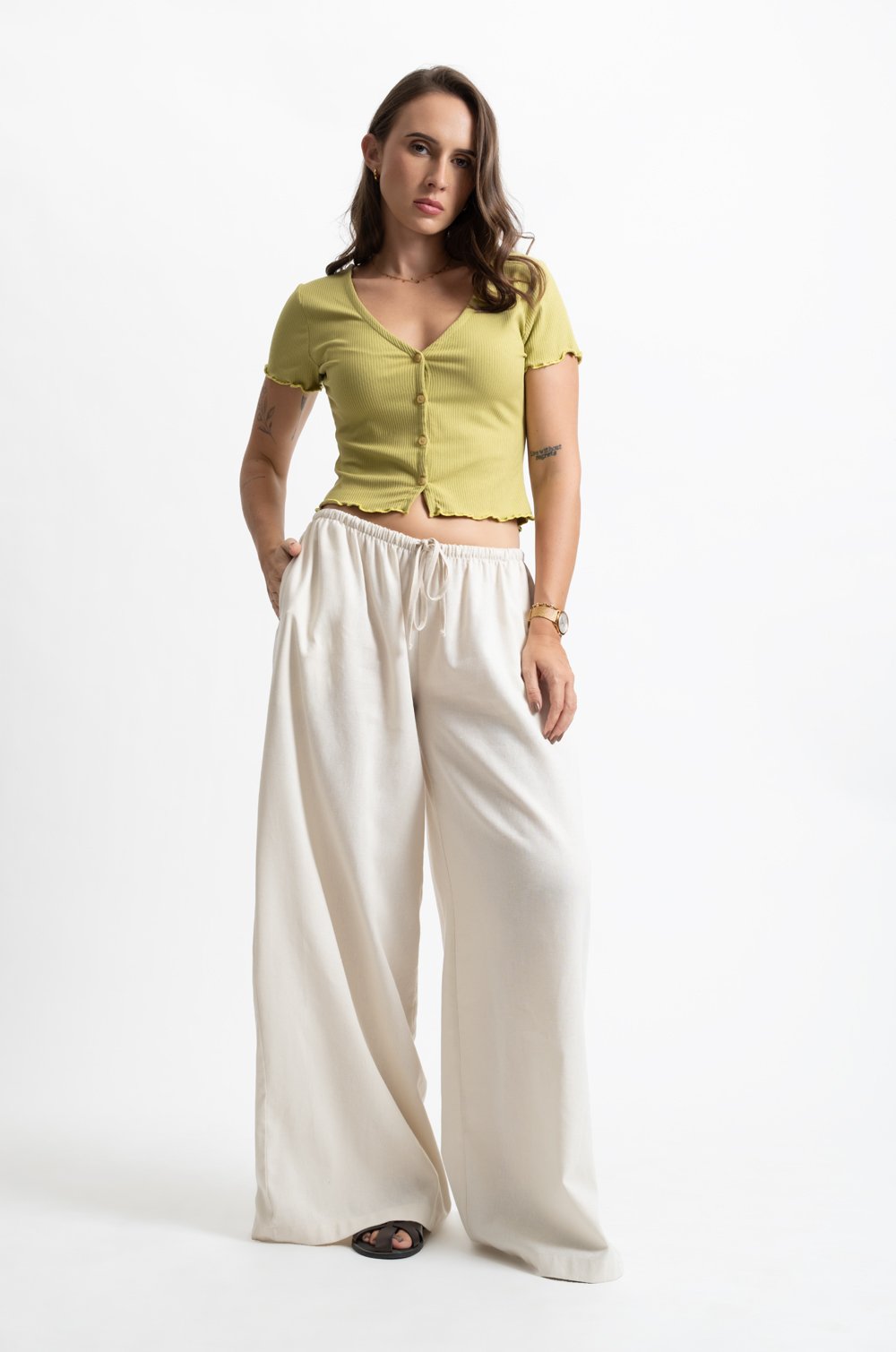 SHORT SLEEVE RIB CARDIGAN TOP - YELLOW GREEN