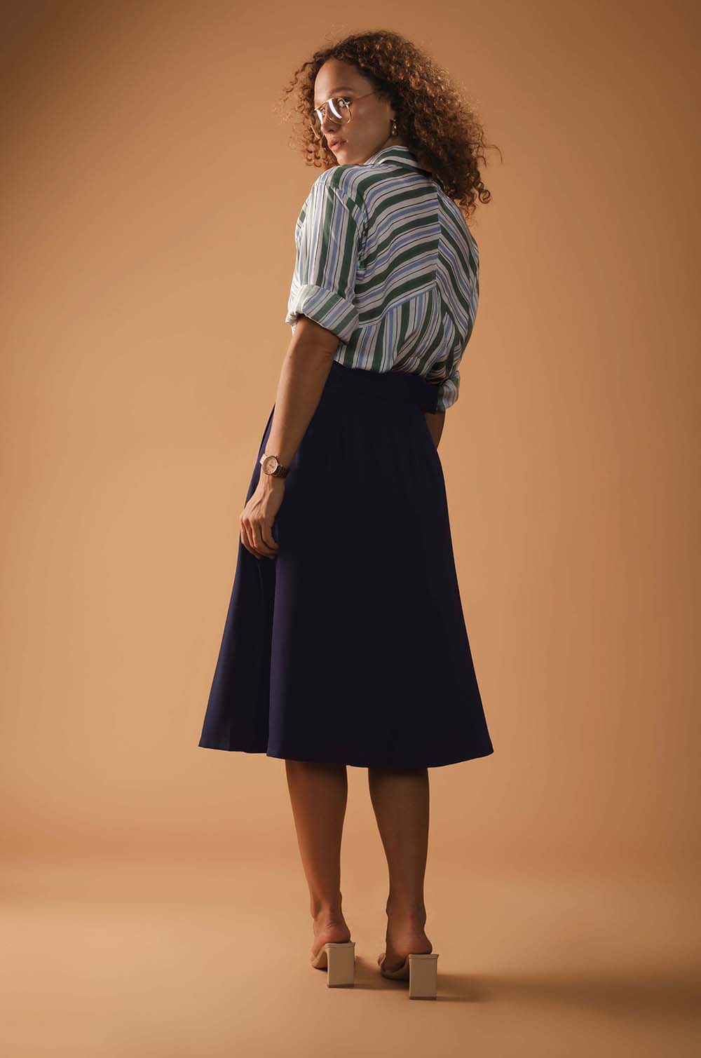 Front Slit Midi Skirt - Navy Blue