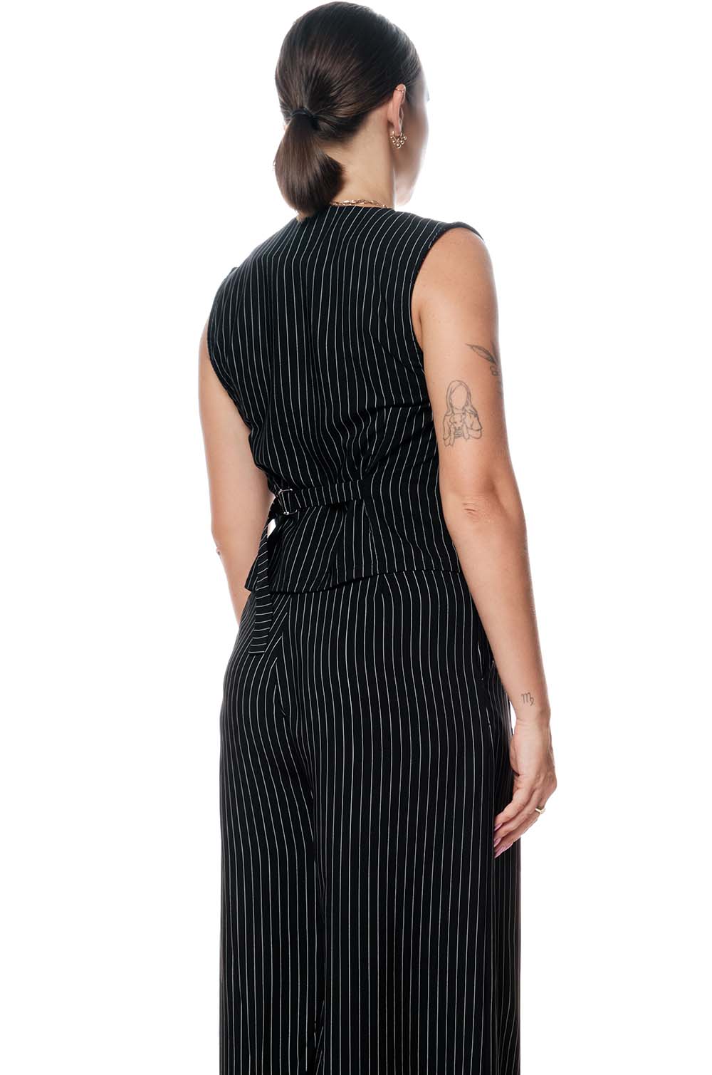 STRIPED WAIST COAT - BLACK