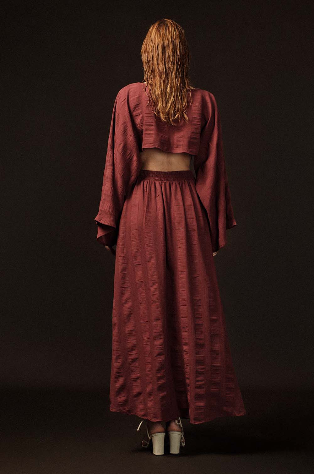 Maxi Skirt With Slits-Maroon