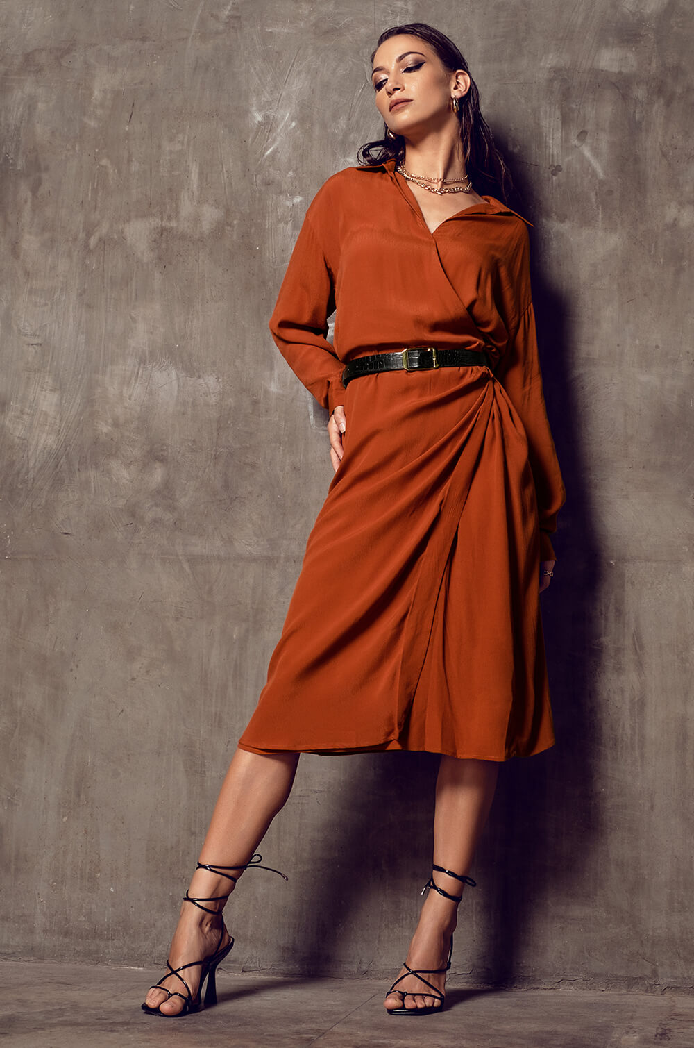 Dropped Shoulder Wrap Dress