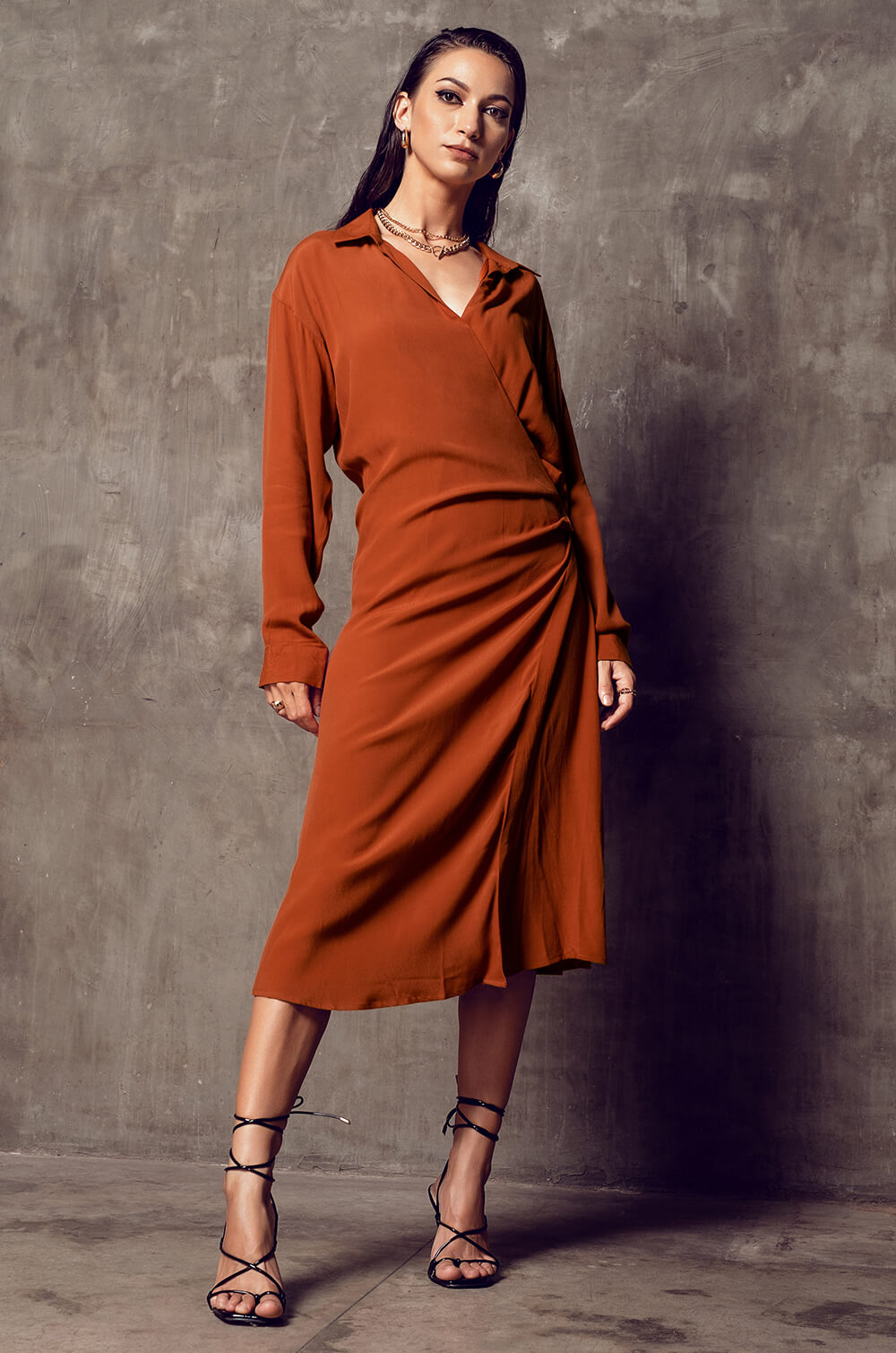 Dropped Shoulder Wrap Dress