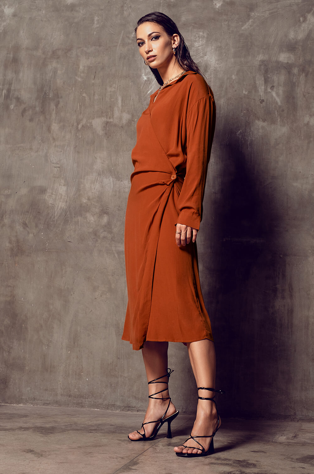 Dropped Shoulder Wrap Dress