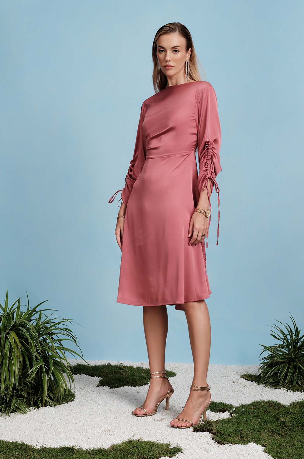 Gathered Sleeve Midi Dress