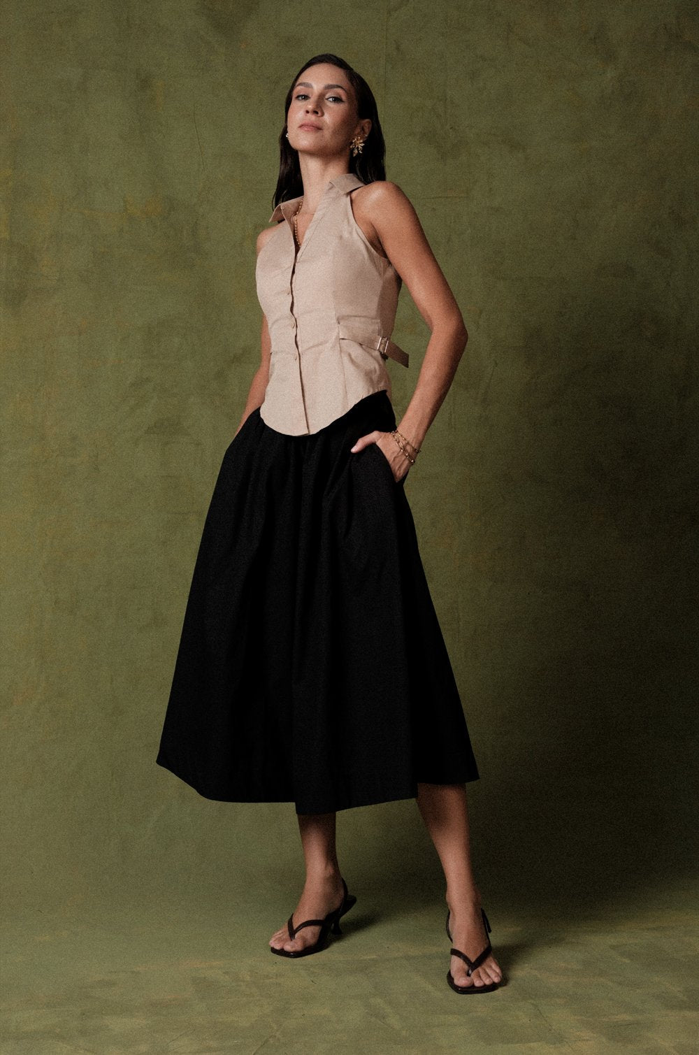 WAIST CINCHING HALTER WAISTCOAT - BEIGE
