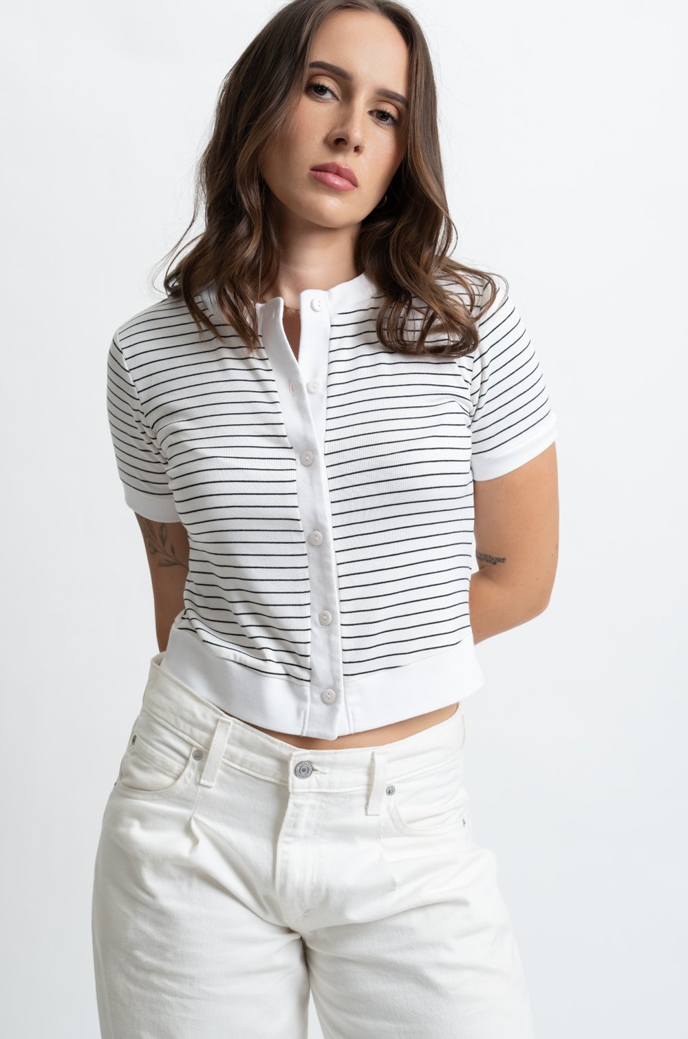 SHORT SLEEVE BUTTON-UP KNIT CARDIGAN