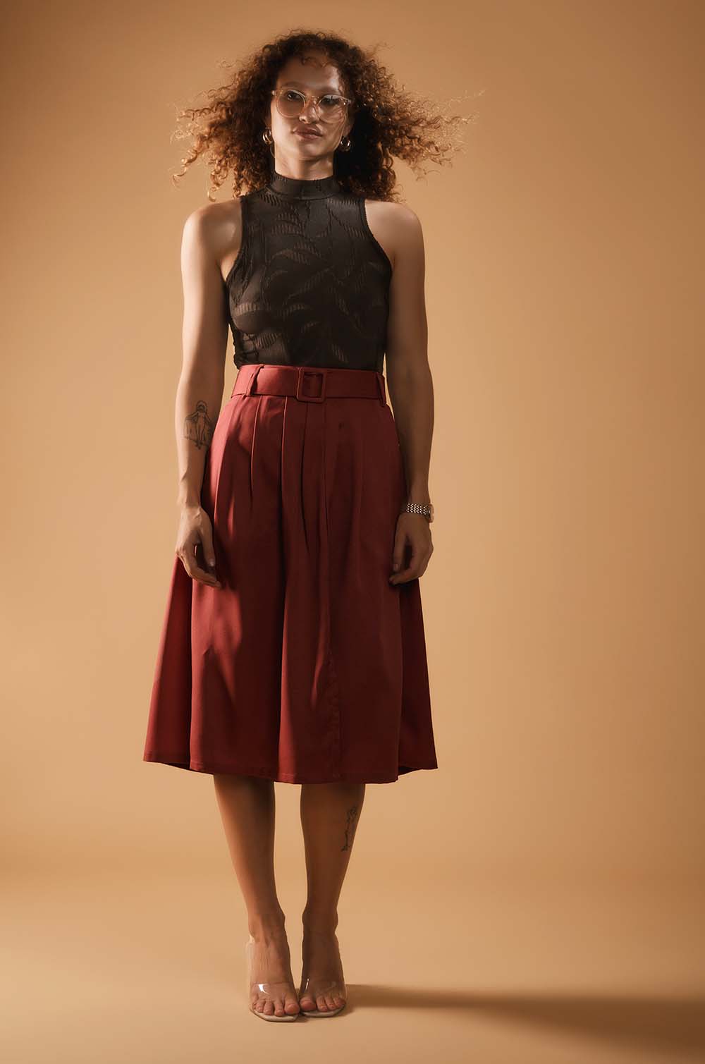 Front Slit Midi Skirt - Rosewood