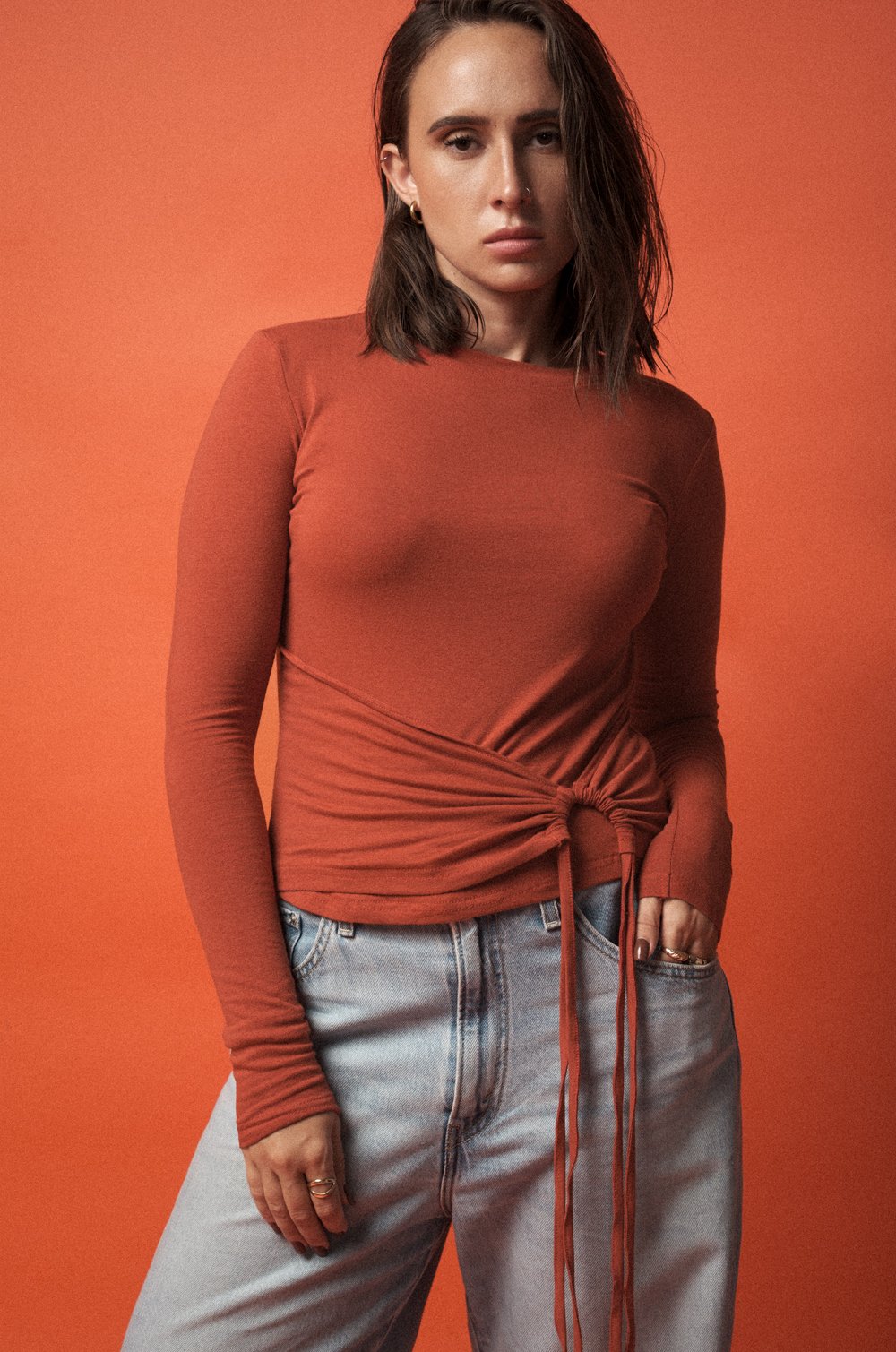 FRONT DETAILED LONG SLEEVE TOP - RED