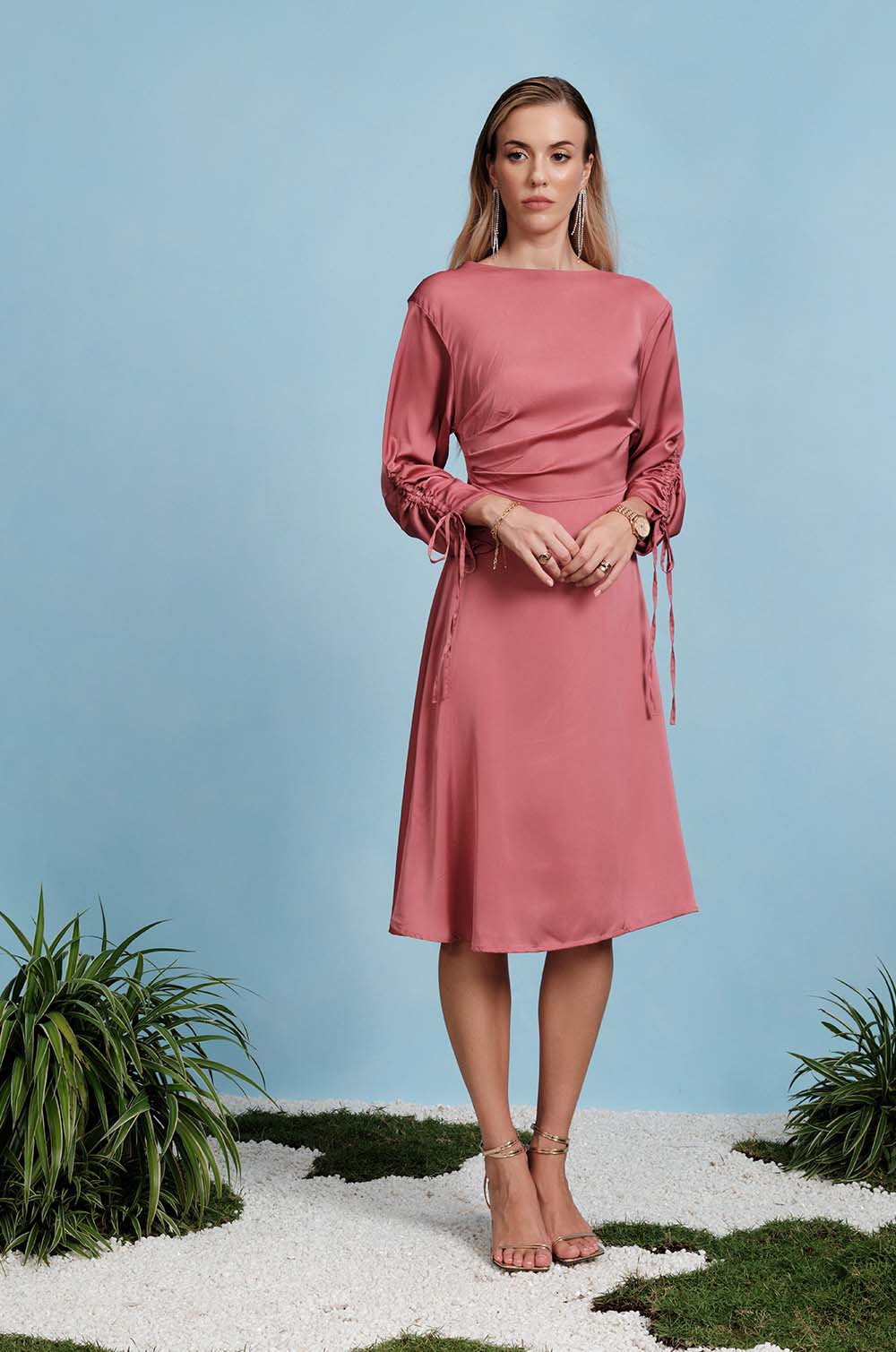 Gathered Sleeve Midi Dress