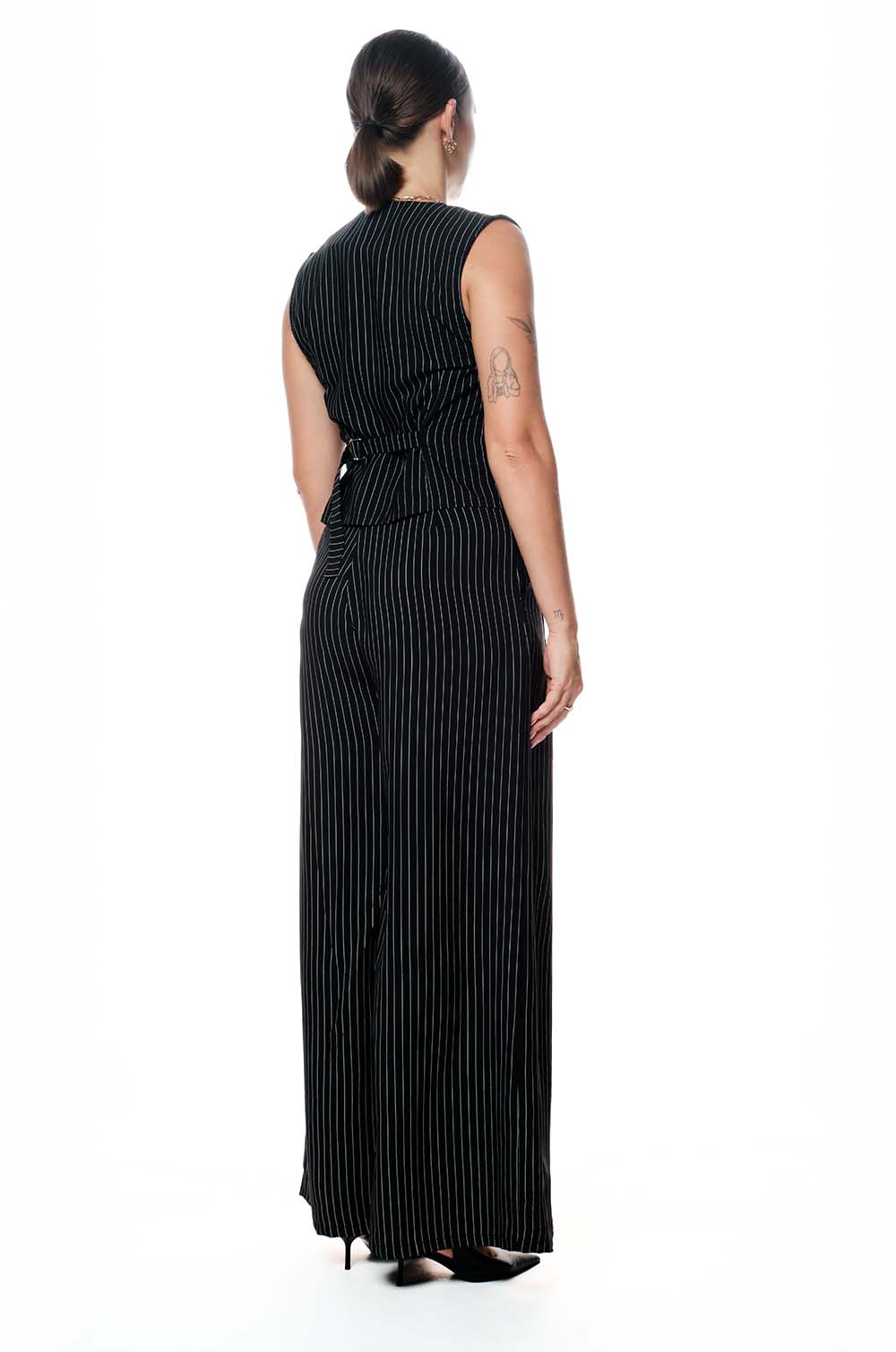 STRIPED WAIST PANT - BLACK
