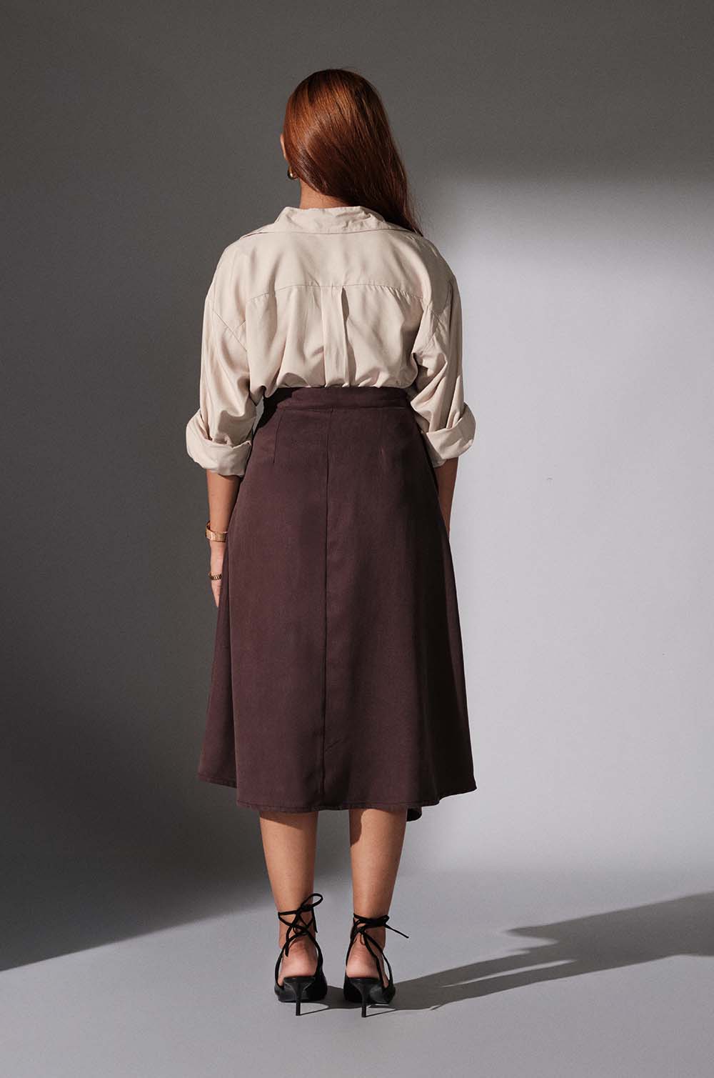 Pleat Detailed Midi Skirt - Maroon