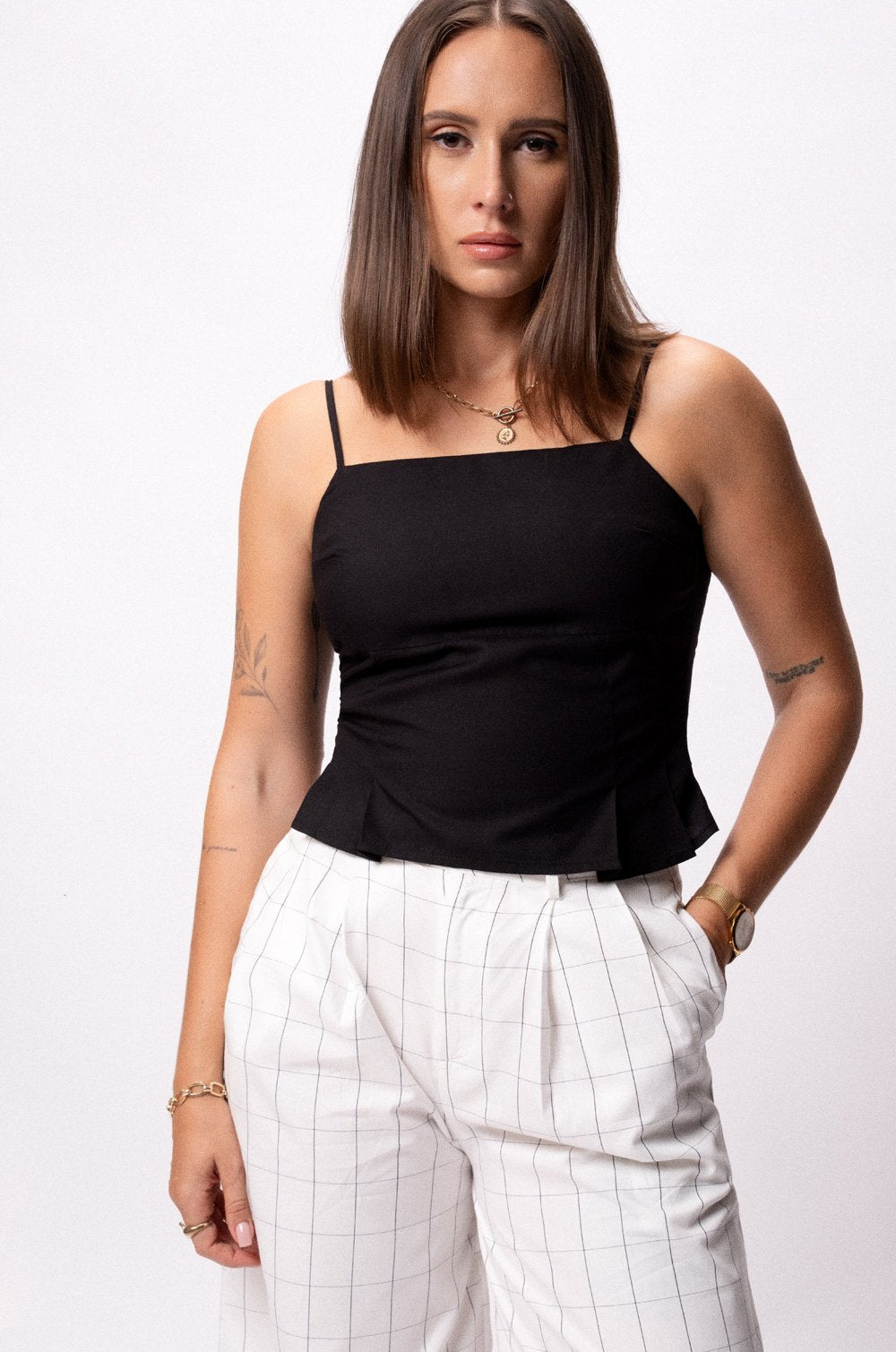 PLEAT DETAIL CAMI  - BLACK