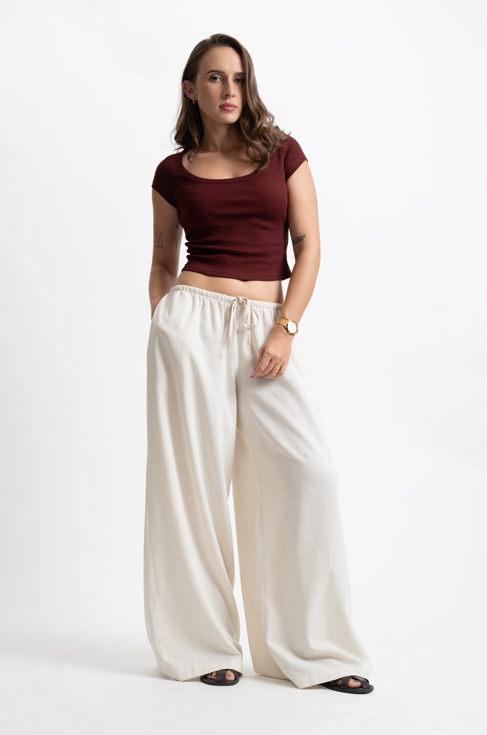 RIB CAP SLEEVE CROP TOP - BURGUNDY