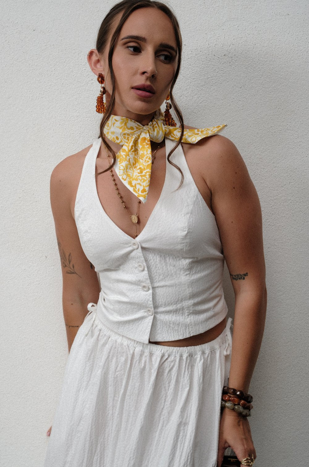 FITTED BUTTON FRONT HALTER TOP