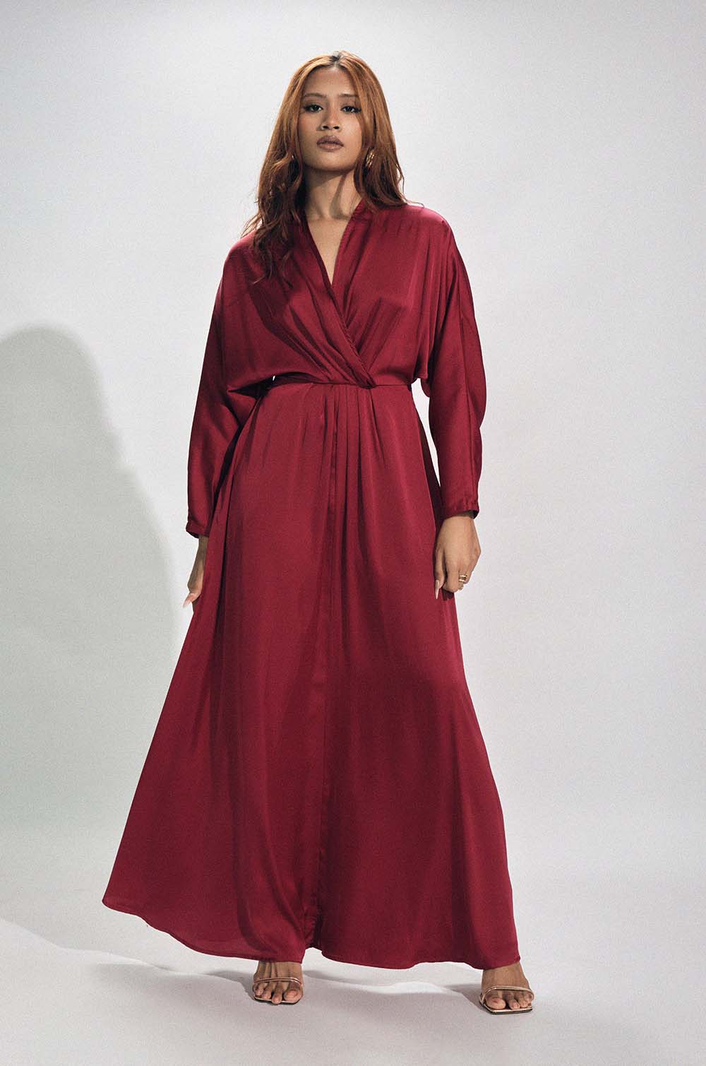 Kimono Sleeve Maxi Dress - Red