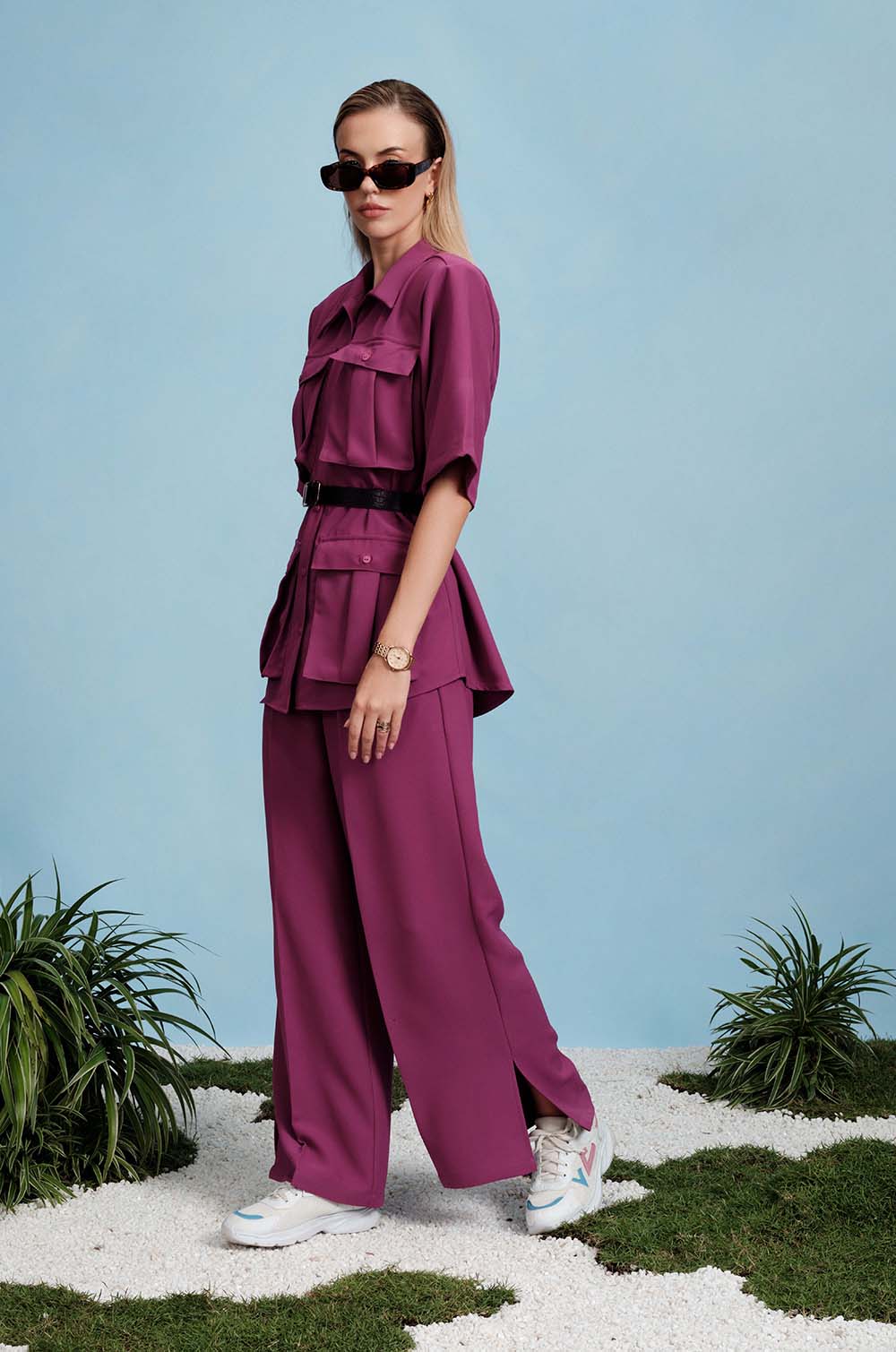 Pant with Side Slits - Purple