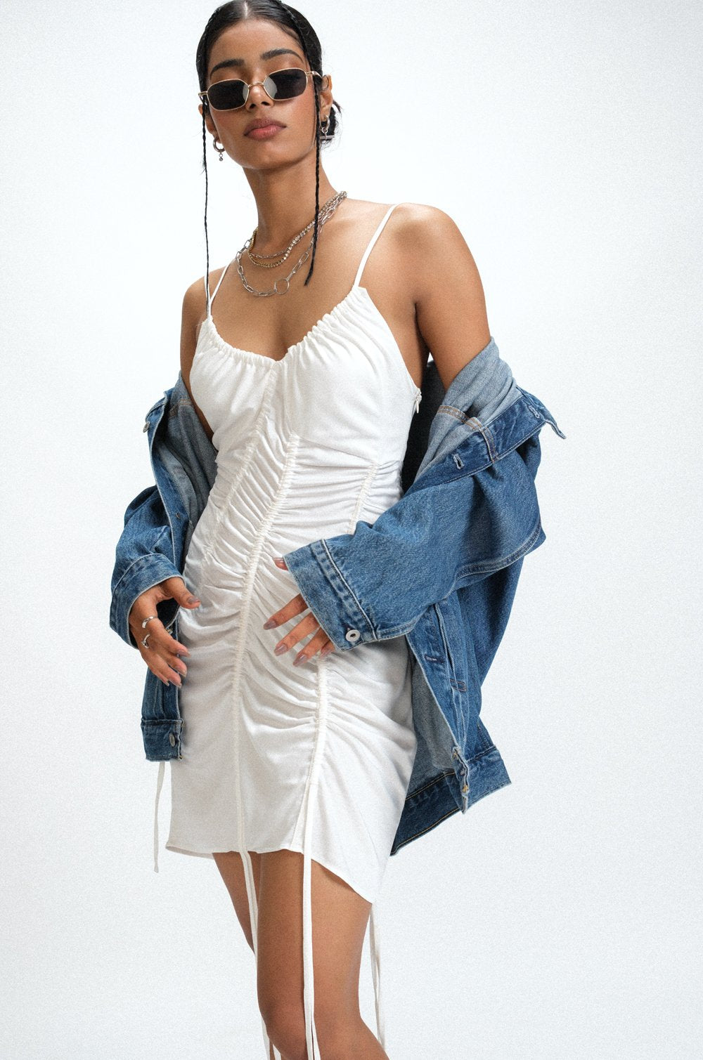RUCHED A-SYMMETRIC DRESS