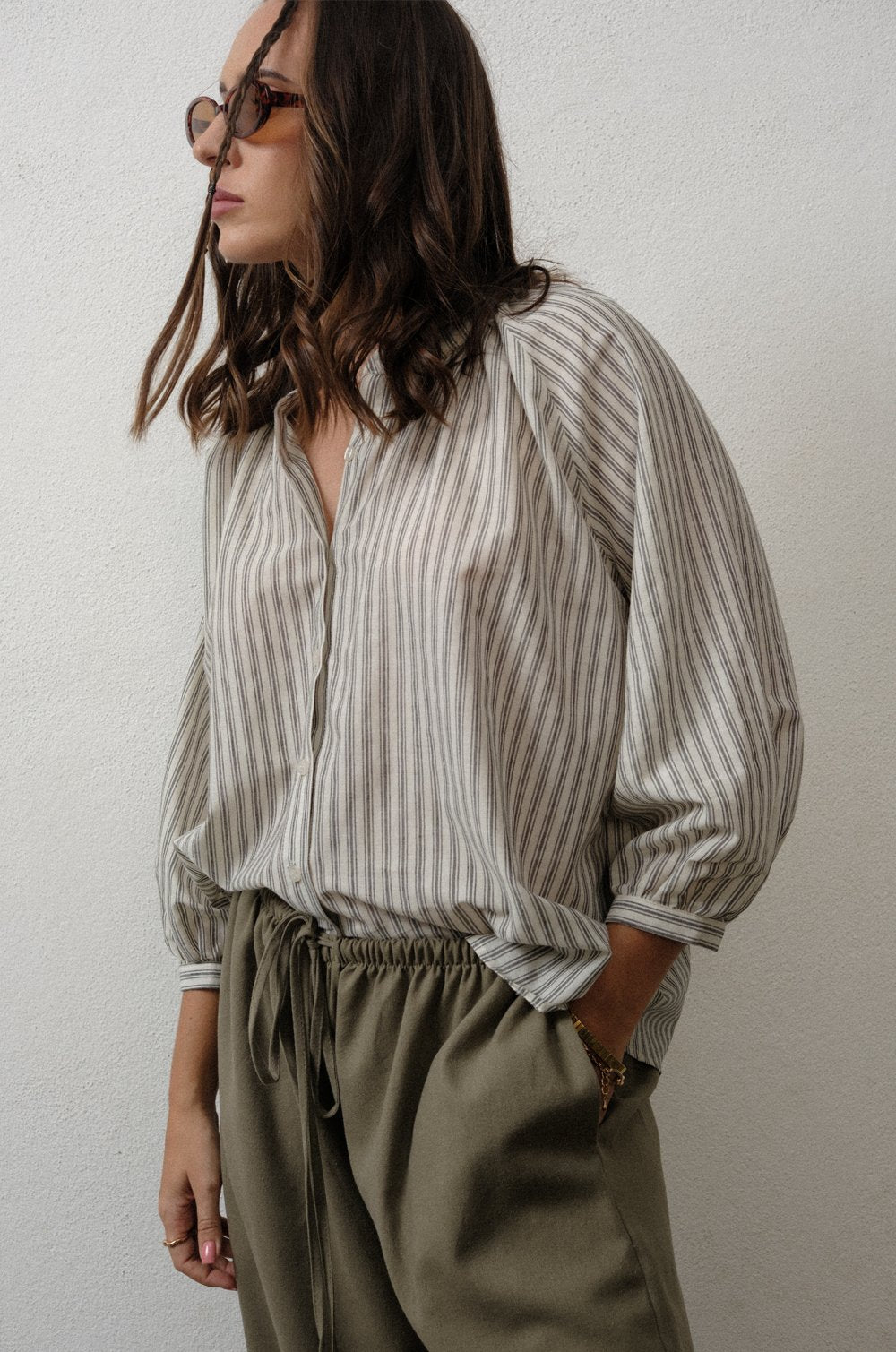 LOOSE FIT BOHO BLOUSE - BLACK STRIPE
