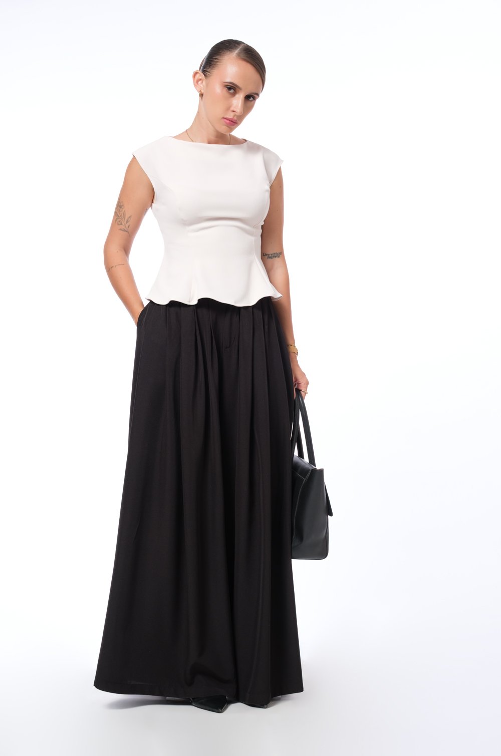 BOAT NECK PEPLUM TOP - CREAM