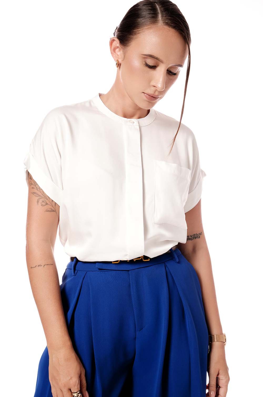 SINGLE POCKET EXTENDED SLEEVE SHIRT - White