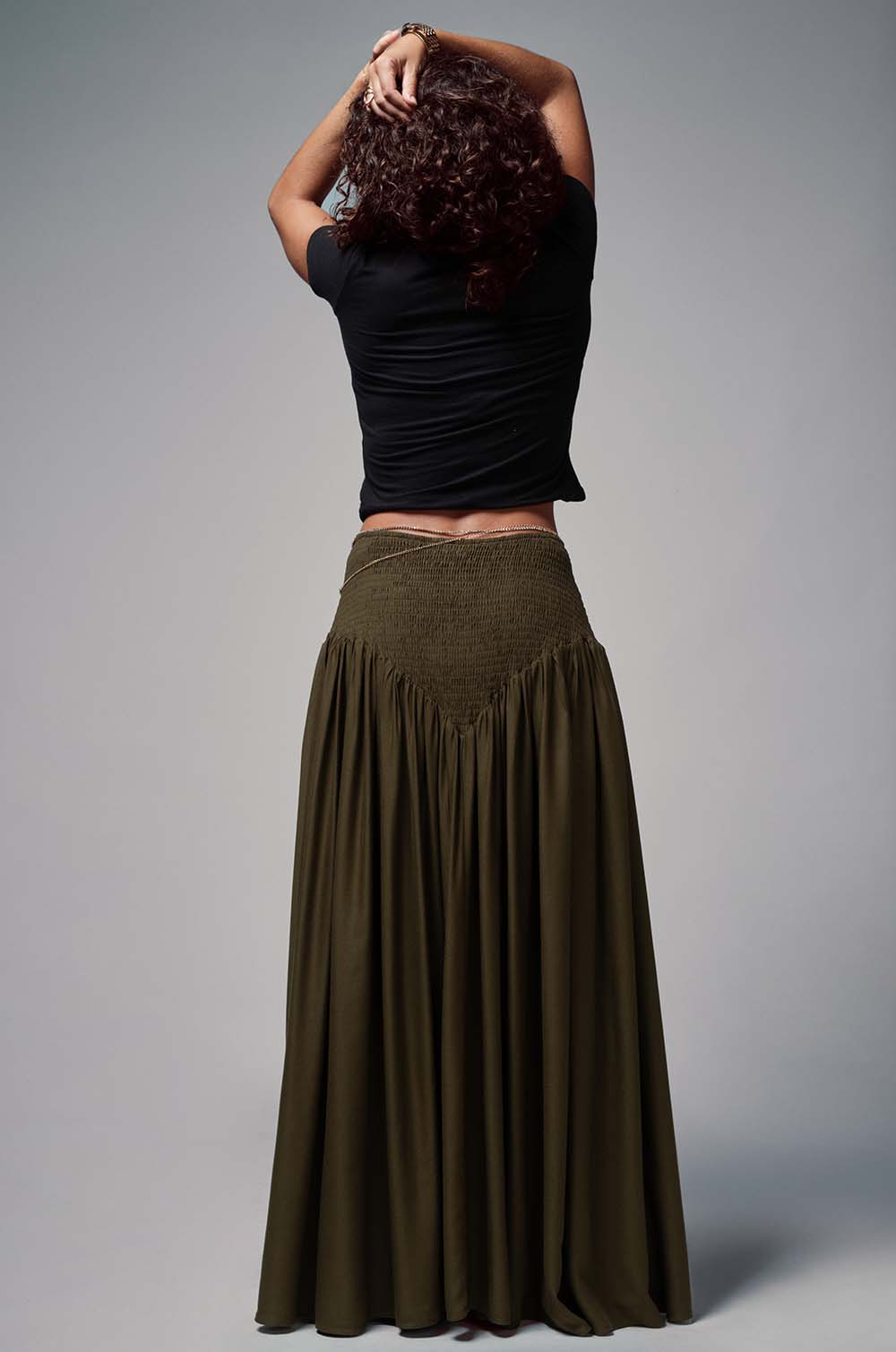 Smocked Maxi Skirt Olive