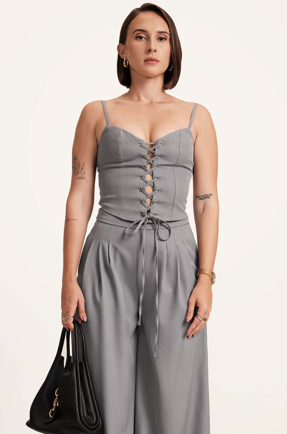 Criss Cross Detailed Top - GREY