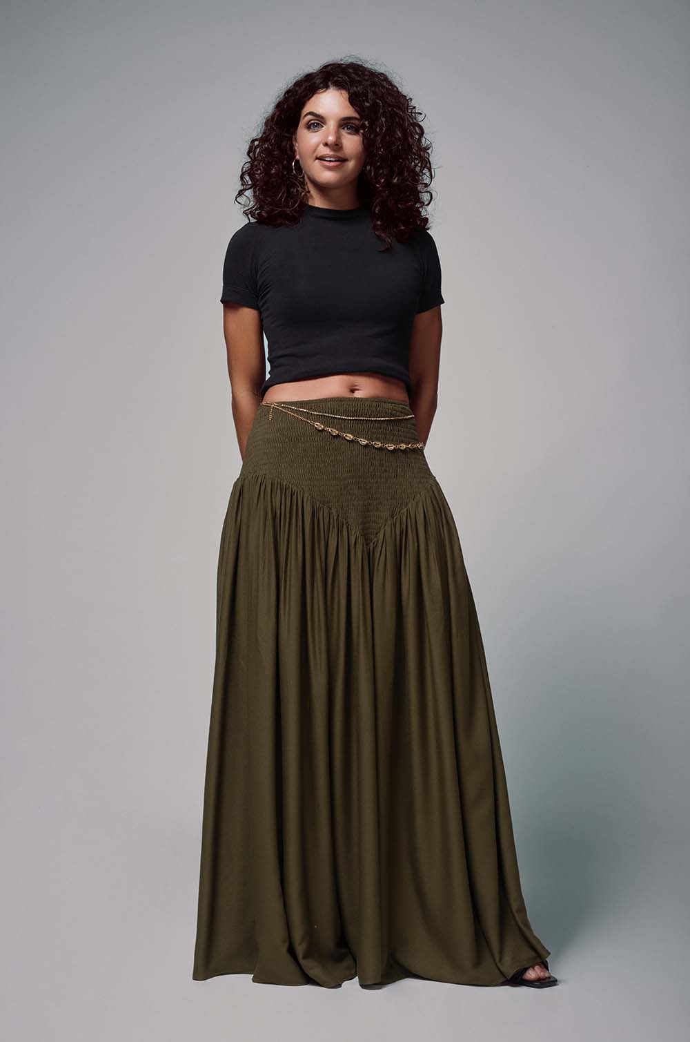 Smocked Maxi Skirt Olive