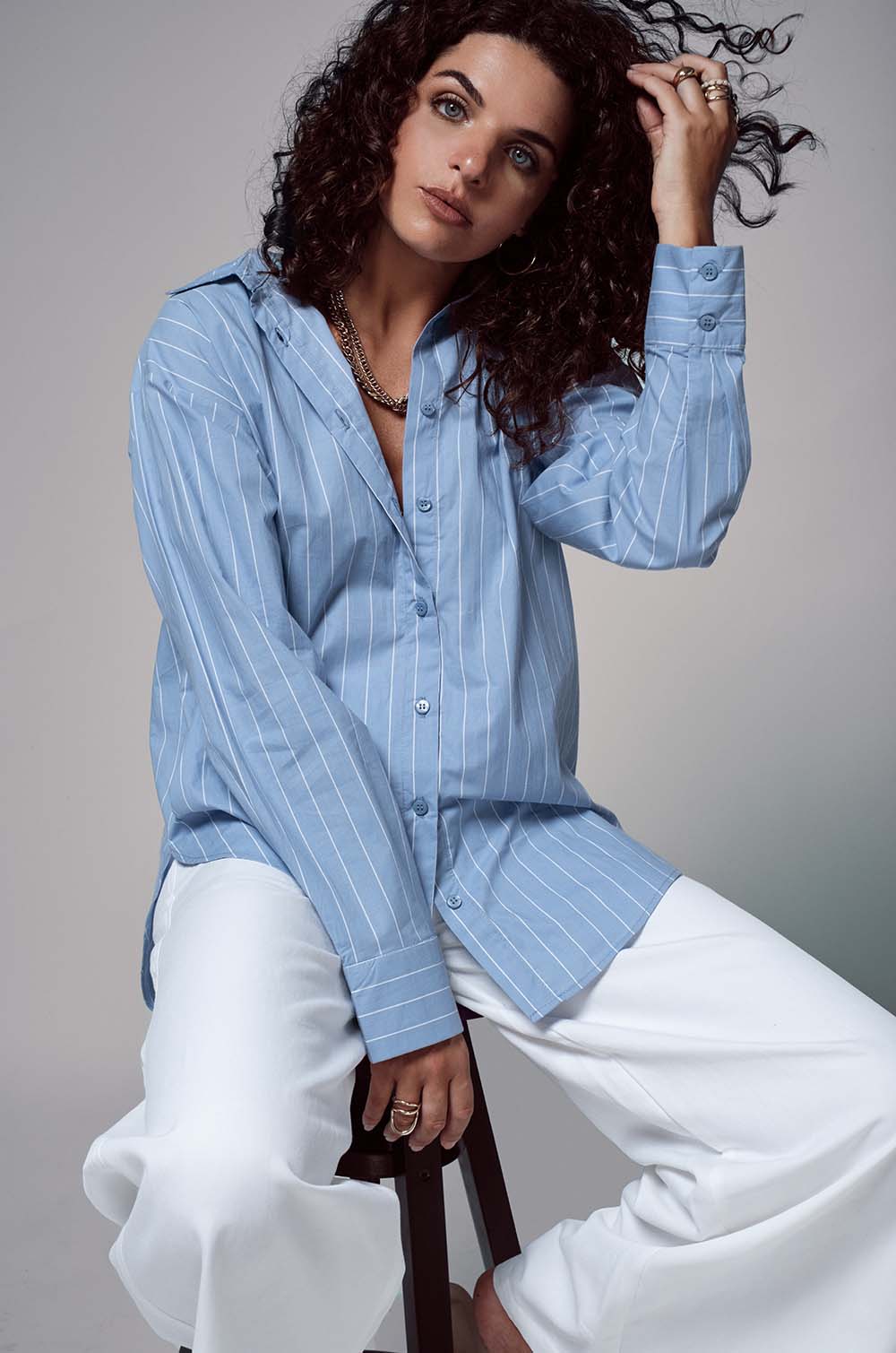 Striped Oversized Shirt - Blue