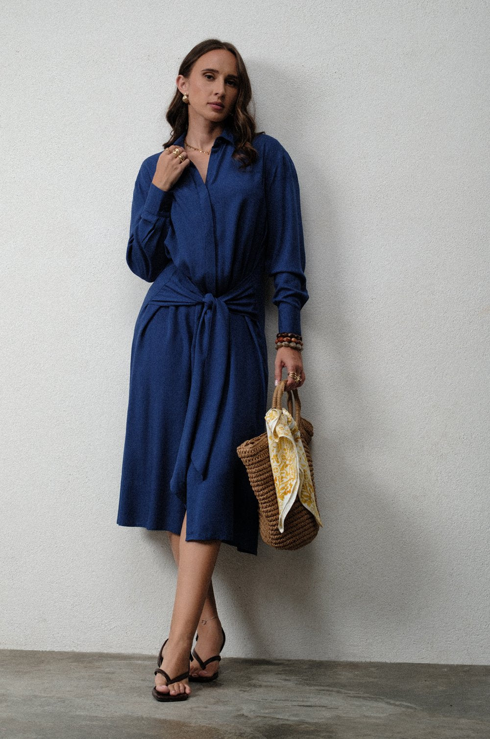 FRONT KNOT MIDI DRESS - BLUE