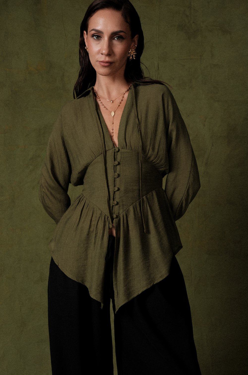 KIMONO SLEEVE CORSET WAIST PANEL - OLIVE