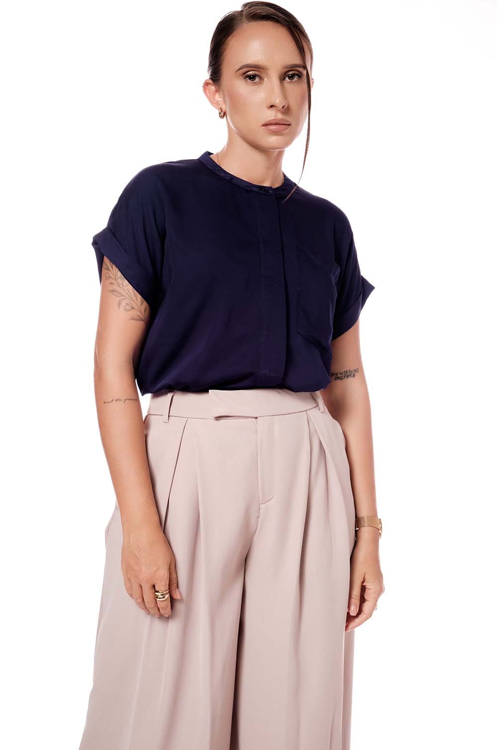 SINGLE POCKET EXTENDED SLEEVE SHIRT - Blue