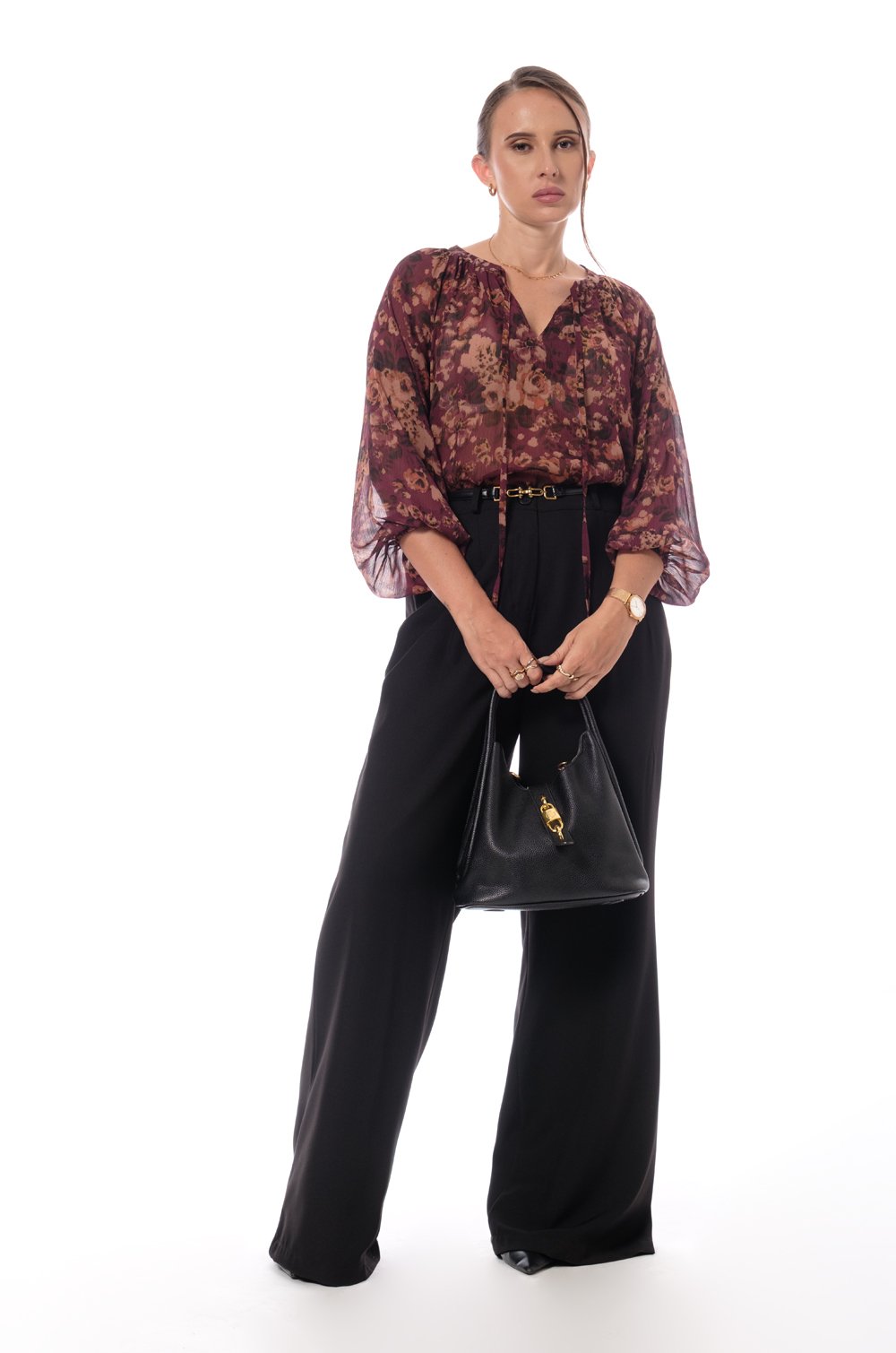 PRINTED NECK TIE BLOUSE