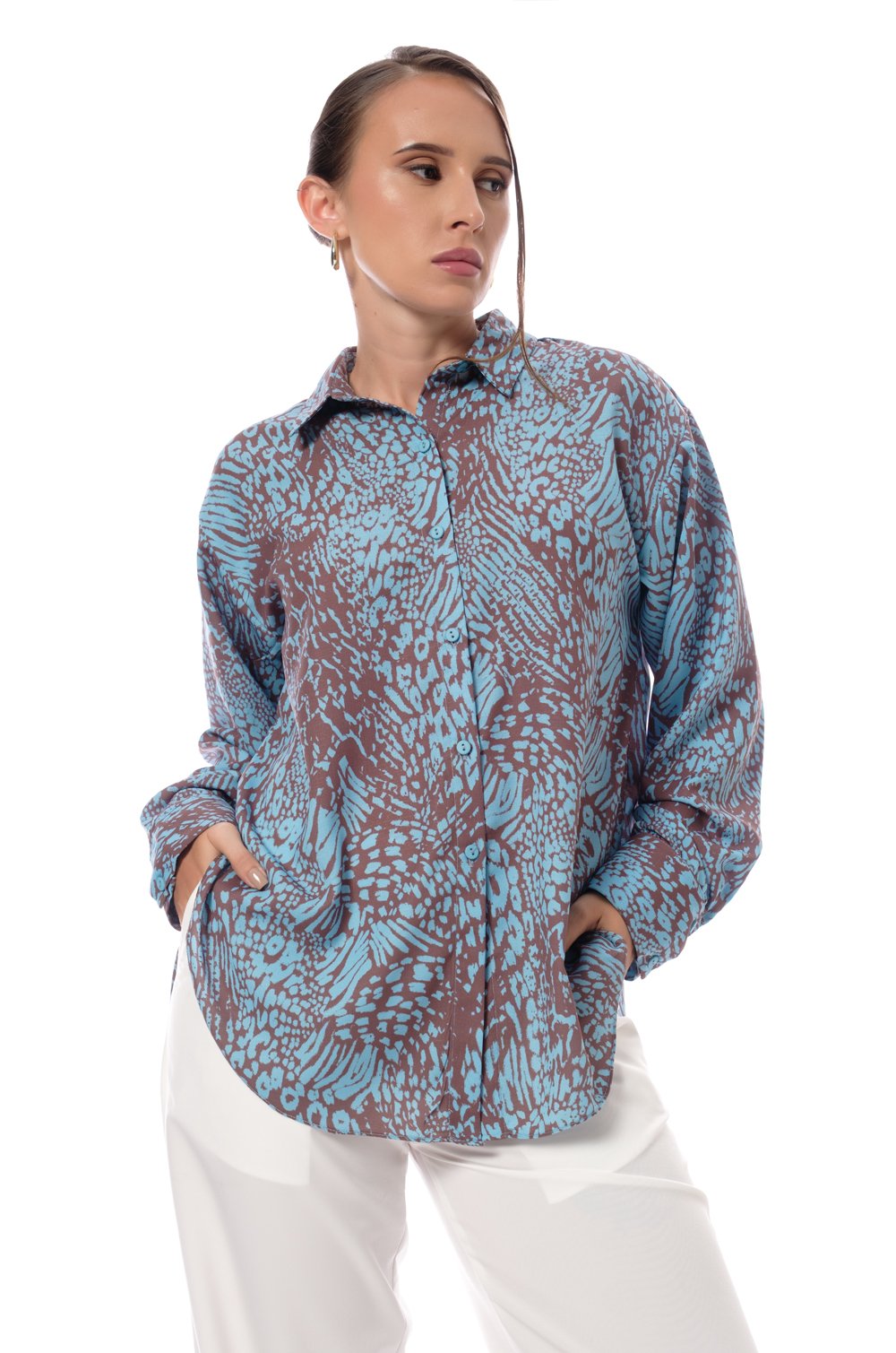 BACK TIE DETAILED SHIRT - BLUE PRINTED