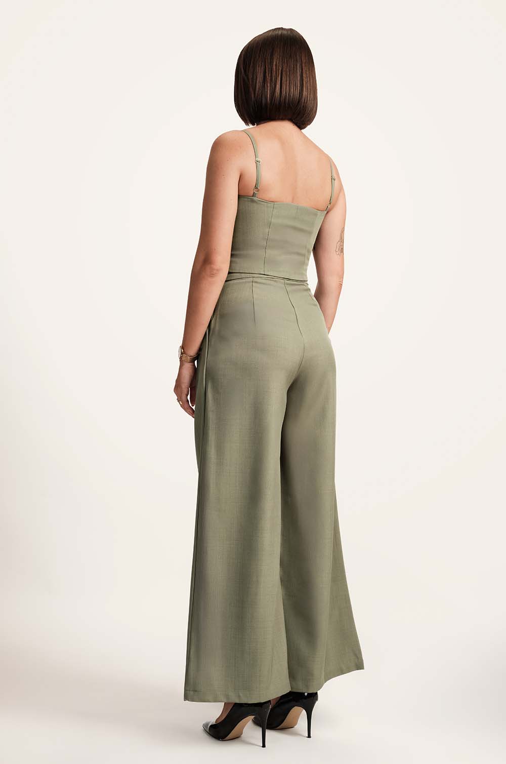 Pleated Flared Pants - GREEN