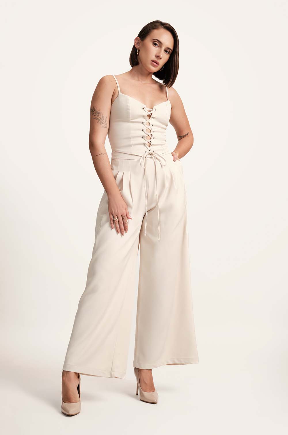 Pleated Flared Pants - OFF WHITE